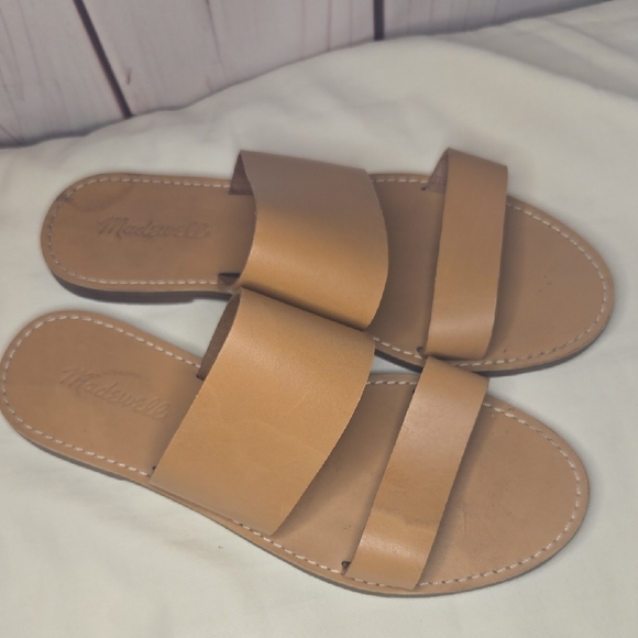 Madewell Tan Leather "The Boardwalk" Double Strap Sandals Size 8.5 - Picture 1 of 8